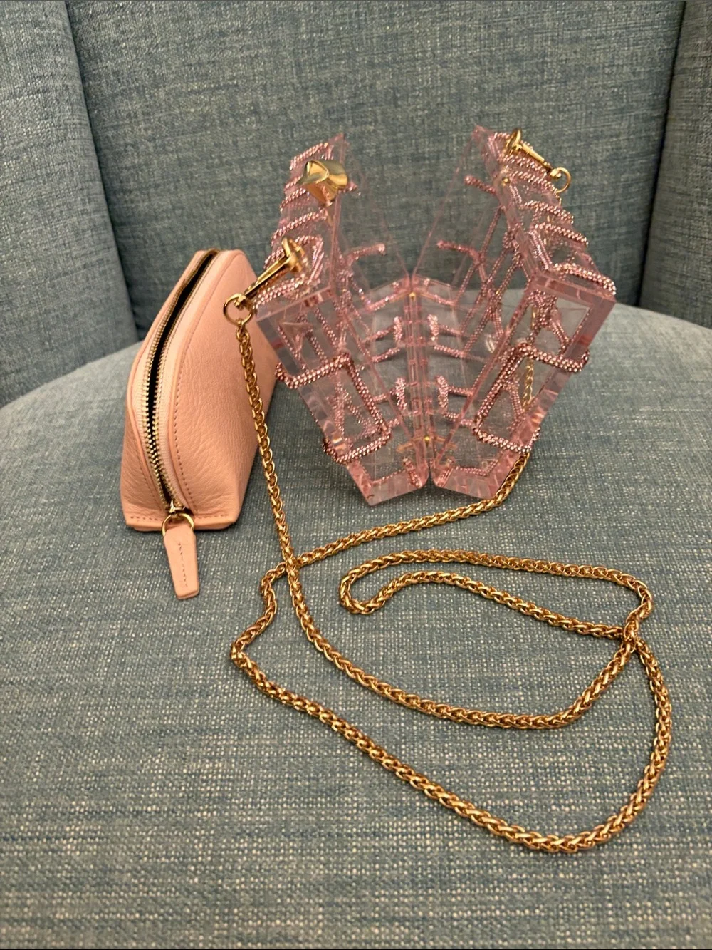 Altar'd State Pink Crystal Grid Crossbody with Gold Chain Strap - Picture 8 of 16